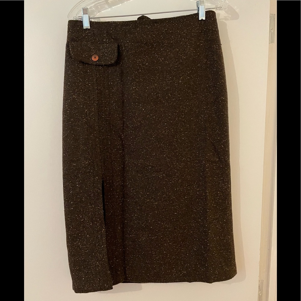 Willi Smith(Sz. 8)Gorgeous dark brown w/confetti pencil skirt (lined) 28” Long.